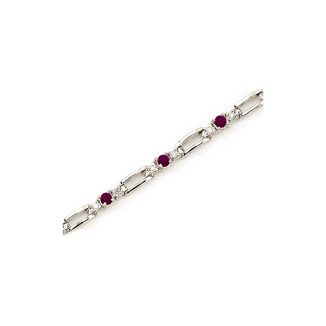 14K White Gold Round Ruby and Diamond Bracelet