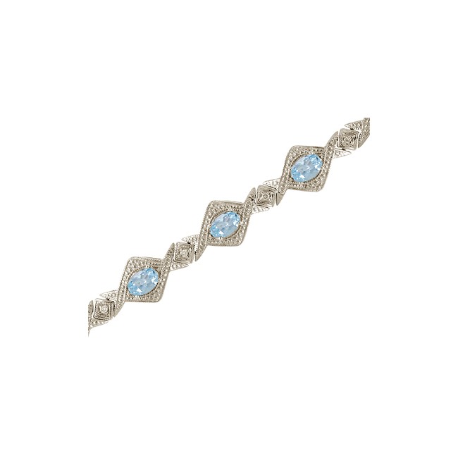 14K White Gold Oval Aquamarine and Diamond Bracelet