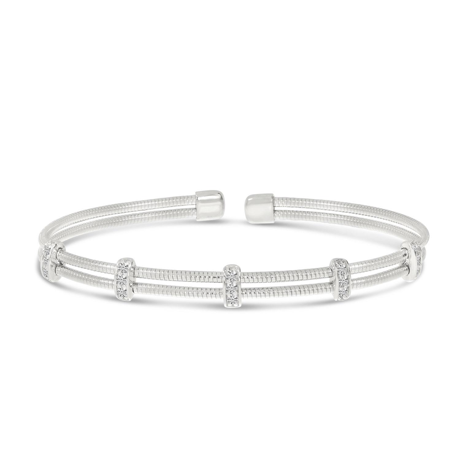 14K White Gold Double Row Diamond Flexible Cuff Bracelet