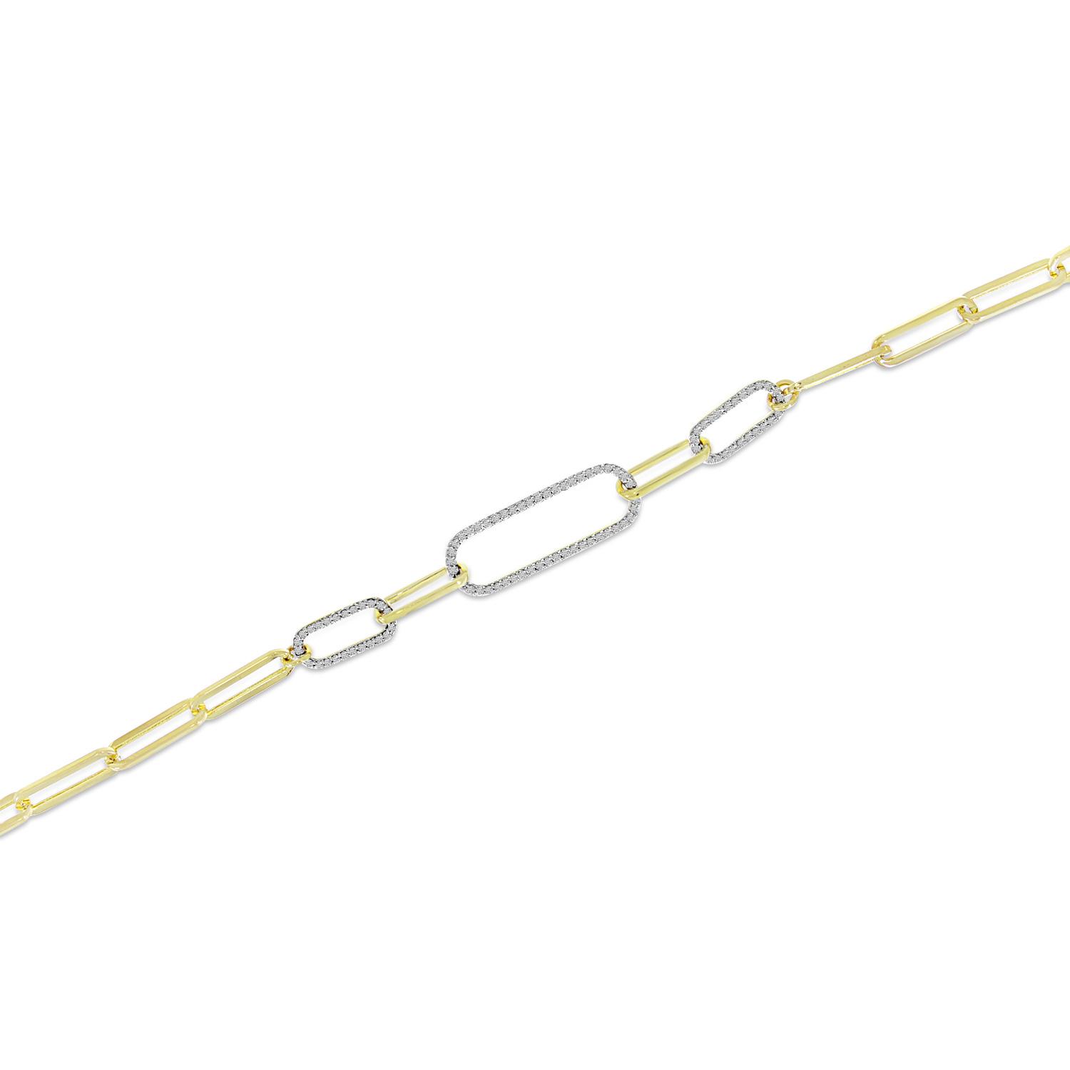 14K Two Tone Gold Triple Paperclip Diamond Bracelet