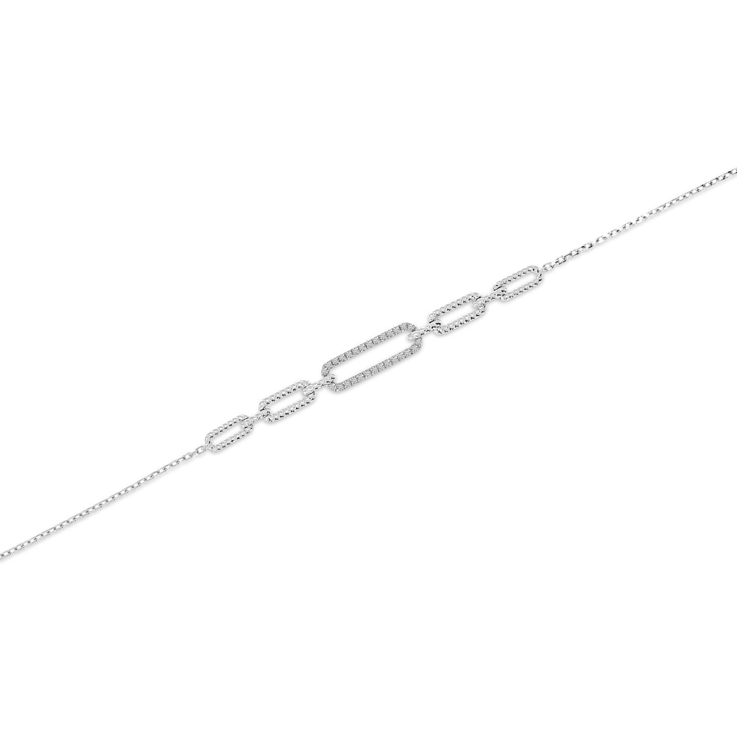 14K White Gold Diamond Paperclip Chain Bracelet