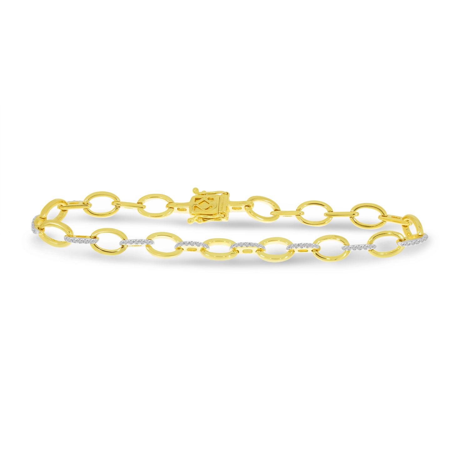 14K Yellow Gold Diamond Oval Link Bracelet 8 inches