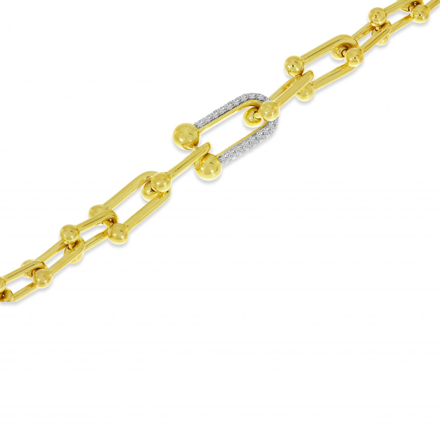 14k Yellow Gold Diamond Link Chain Bracelet