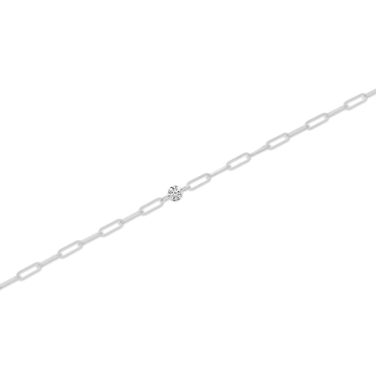 14K White Gold Dashing Diamond Paperclip Chain Permanent Bracelet