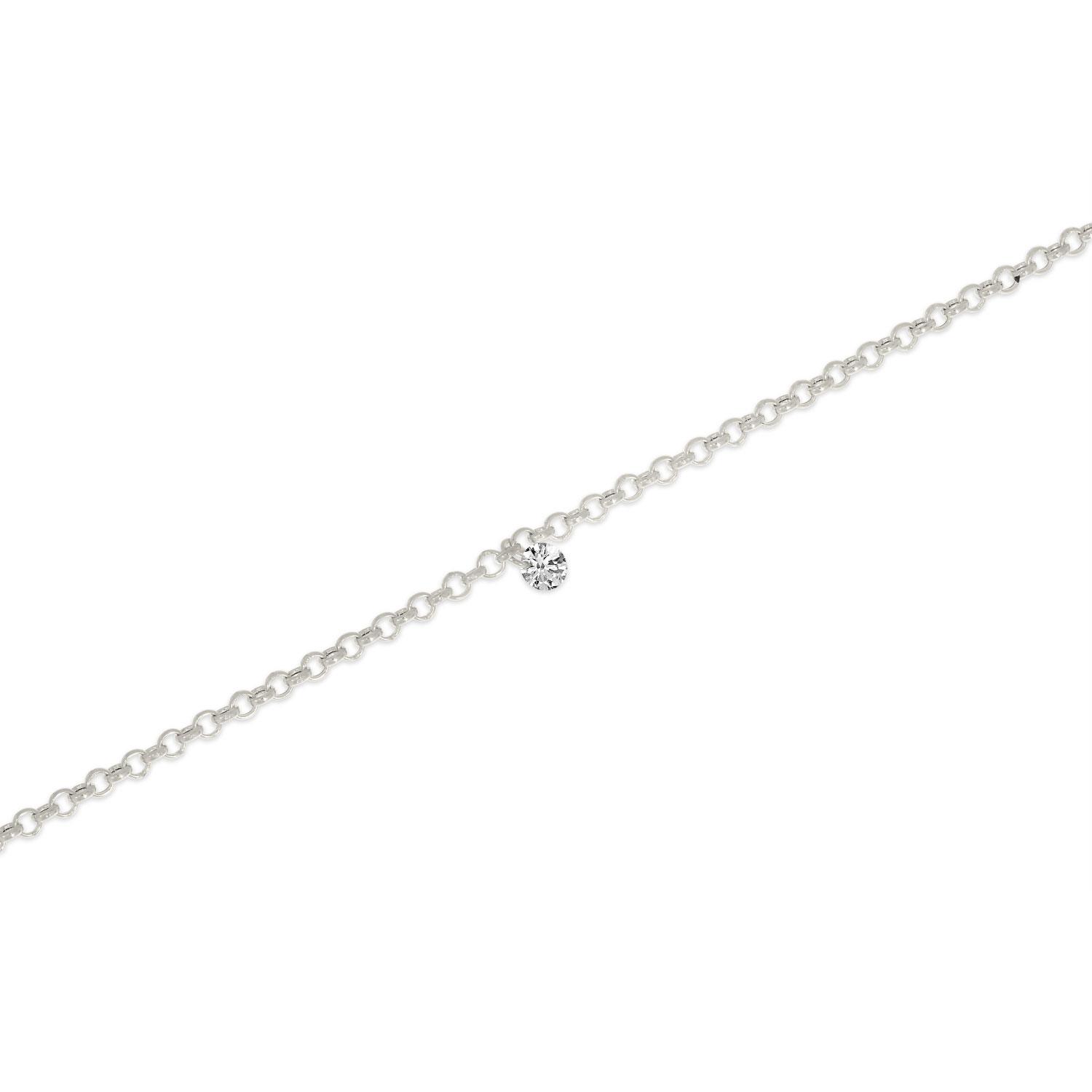 14K White Gold Dashing Diamond Rolo Chain Permanent Bracelet