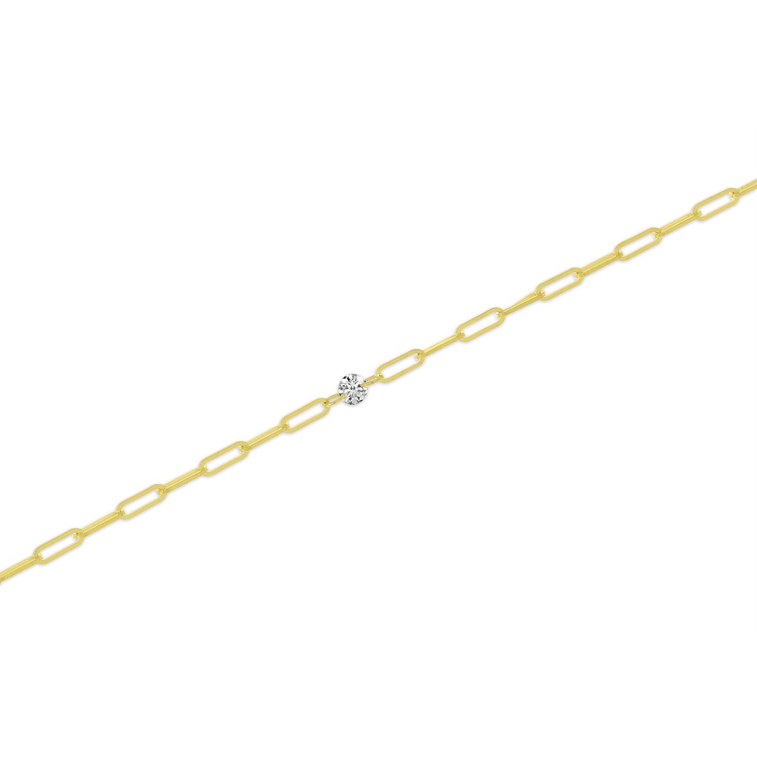 14K Yellow Gold Dashing Diamond Paperclip Chain Permanent Bracelet