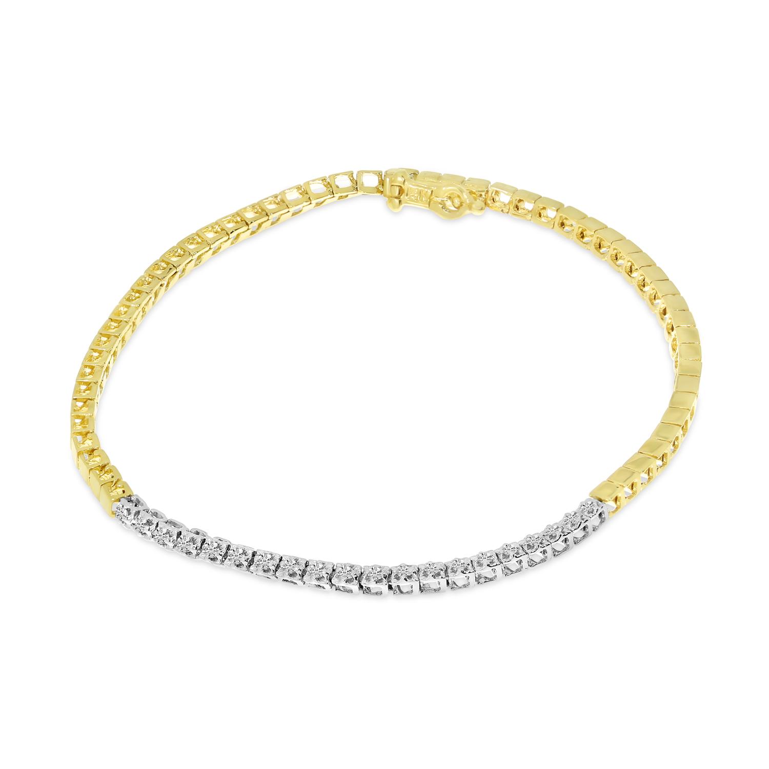 14K Two Tone Gold Diamond Square Link Bracelet