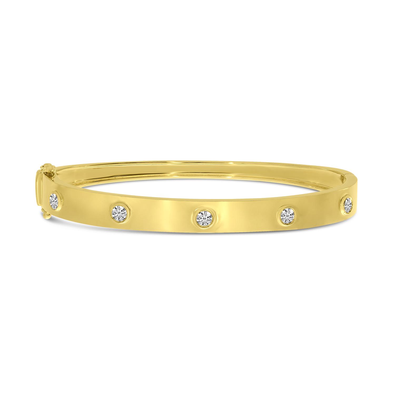 14K Yellow Gold Diamond Stationed Bangle