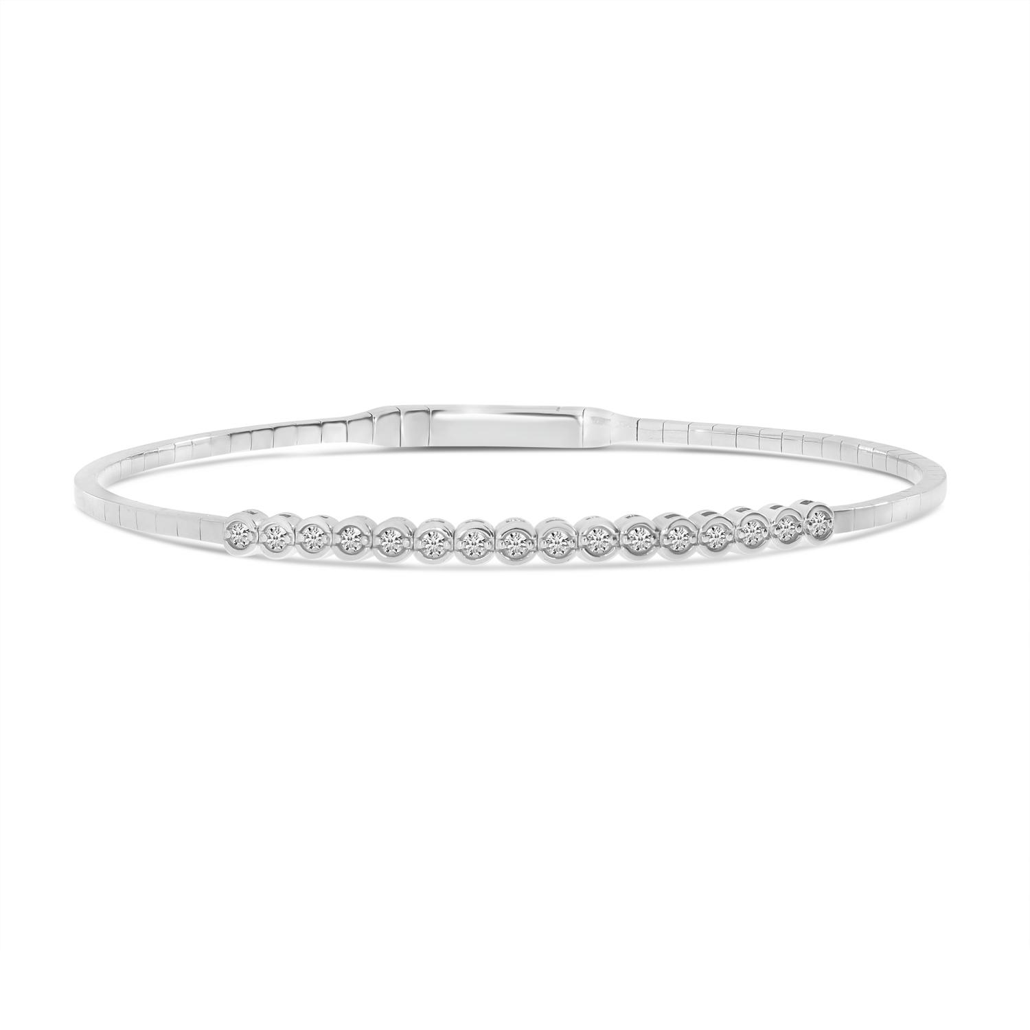 14K White Gold Diamond Bezel Half Flexible Bracelet