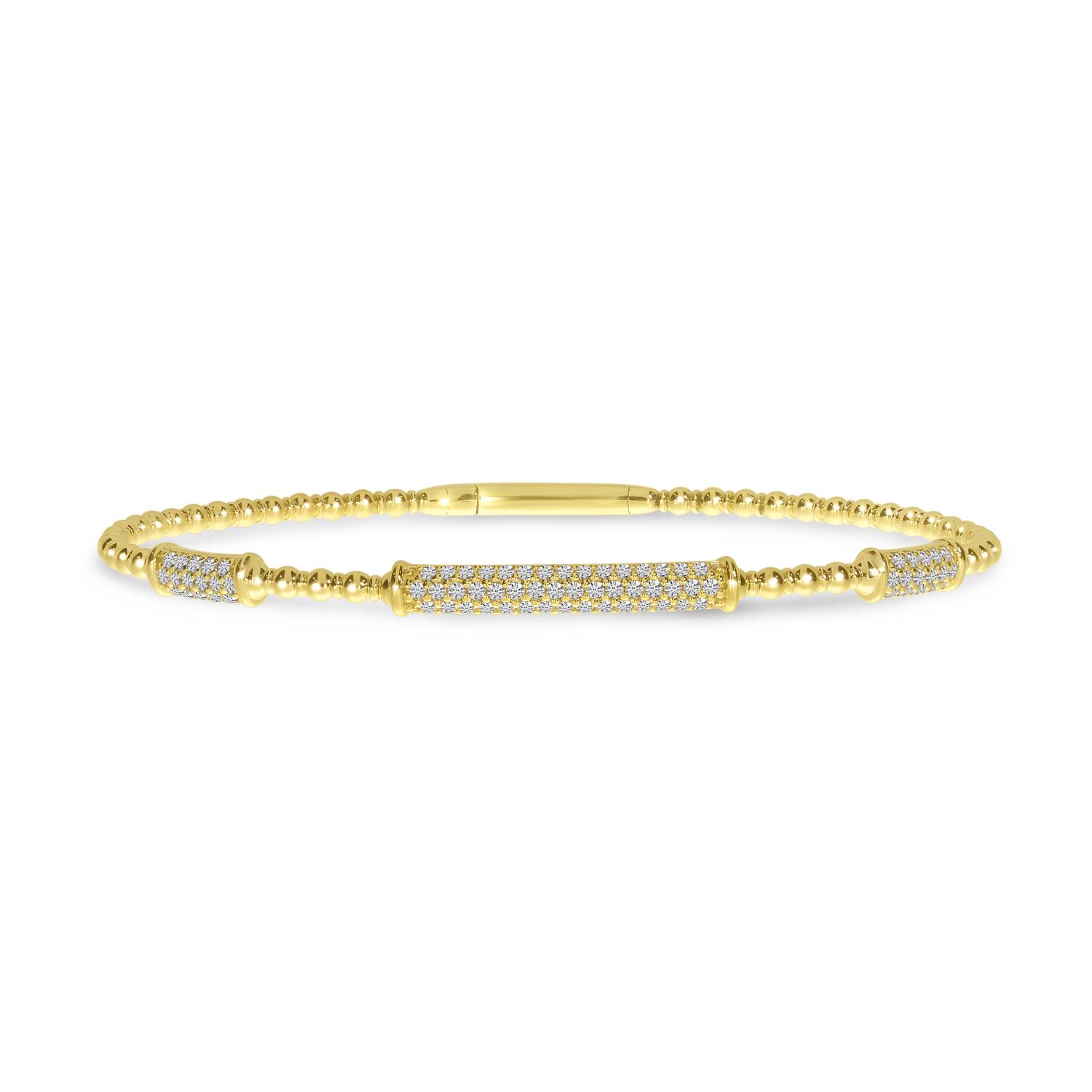 14K Yellow Gold Pave Diamond 3 Station Flexible Bracelet