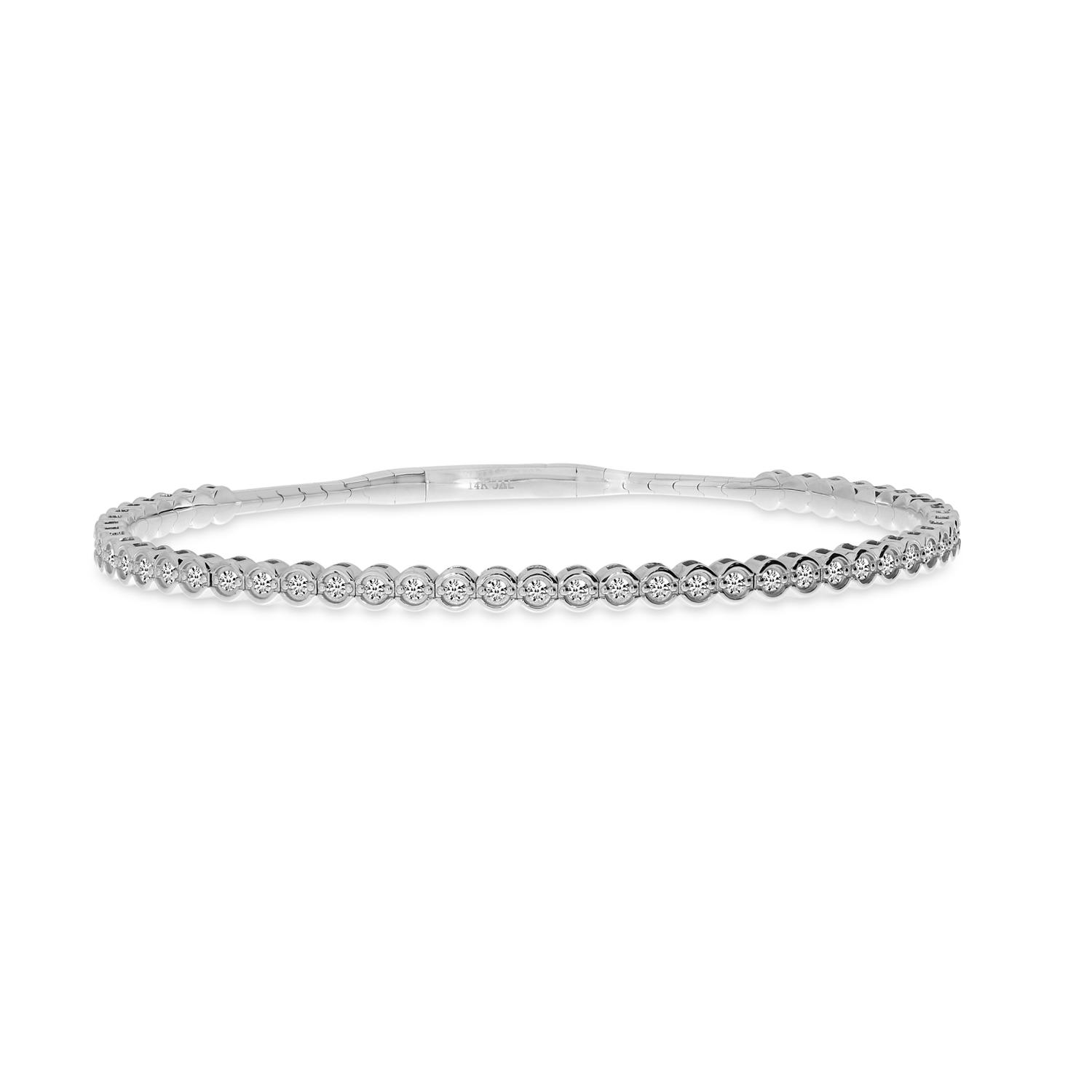 14K White Gold Diamond Bezel Flexible Bracelet