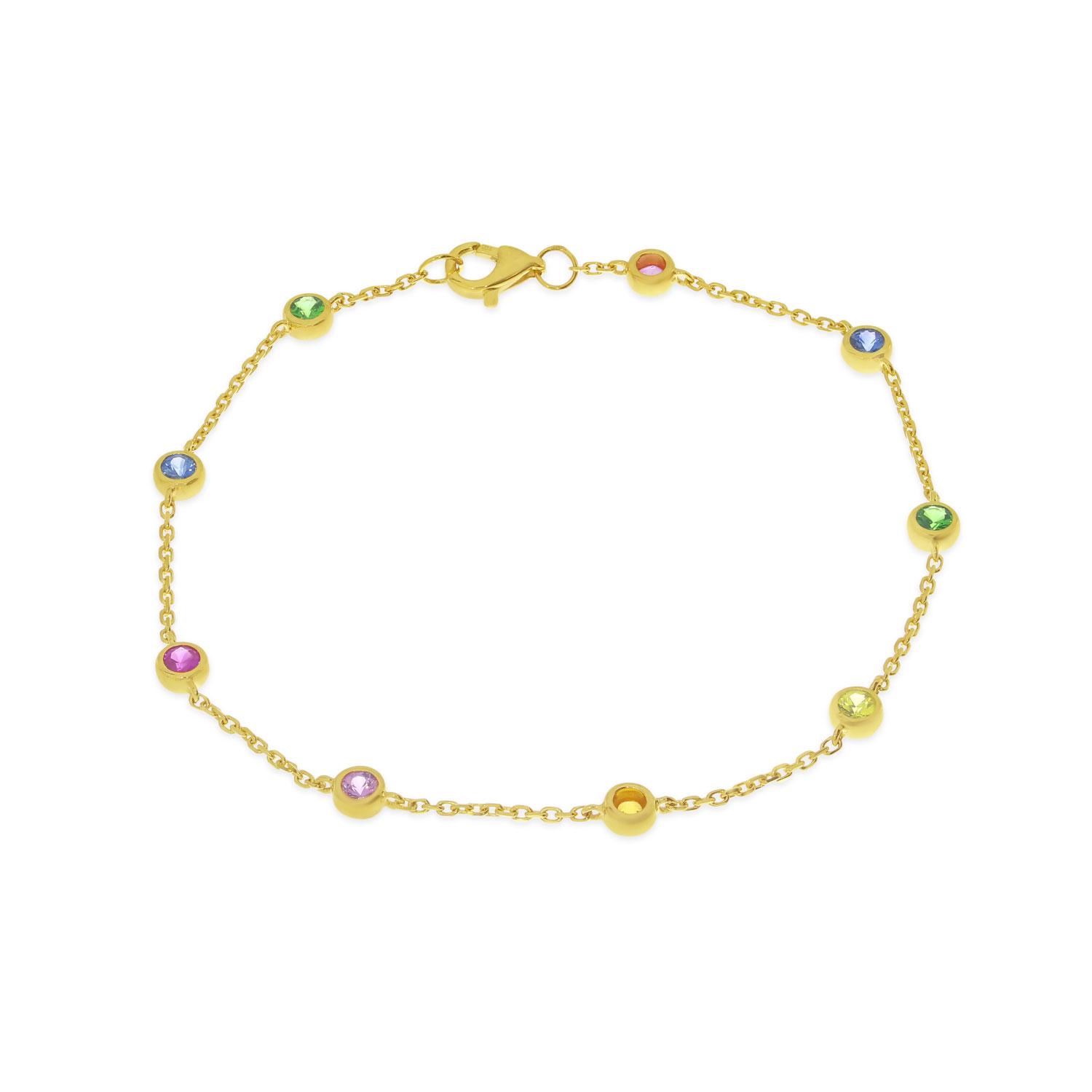 14K Yellow Gold Bezel Set Rainbow Sapphires Necklace