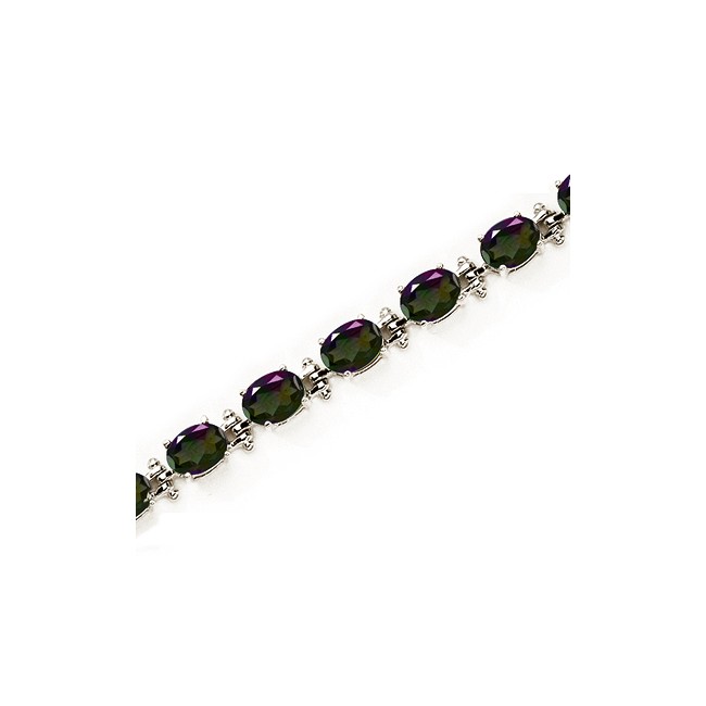 14K White Gold Oval Mystic Topaz Bracelet