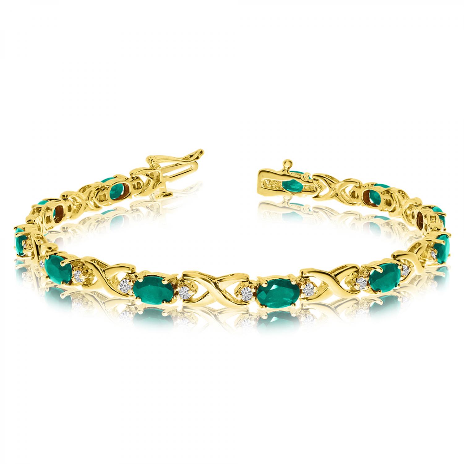 14K Yellow Gold Oval Emerald and Diamond Bracelet