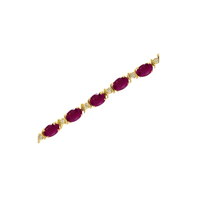 14K Yellow Gold Oval Ruby and Diamond Bracelet