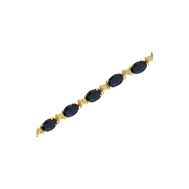 14K Yellow Gold Oval Sapphire and Diamond Bracelet