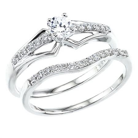 14K White Gold Qpid .50 Ct Diamond Geometric Bridal Ring Set