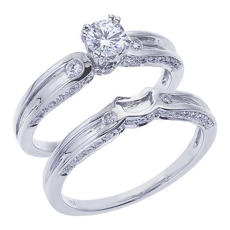 14K White Gold Qpid .75 Ct Diamond Bridal Ring Set