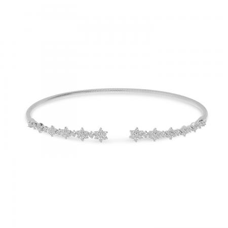 14K White Gold Diamond Flex Floral Bangle Bracelet