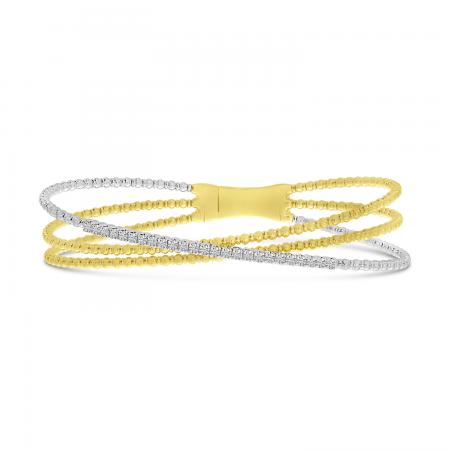 14K Two Tone Gold Diamond Triple Strand Flexible Bracelet