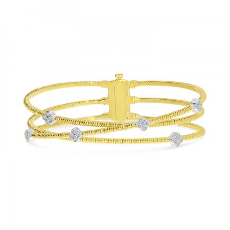 14K Yellow Gold Diamond Clover Triple Flexible Bracelet