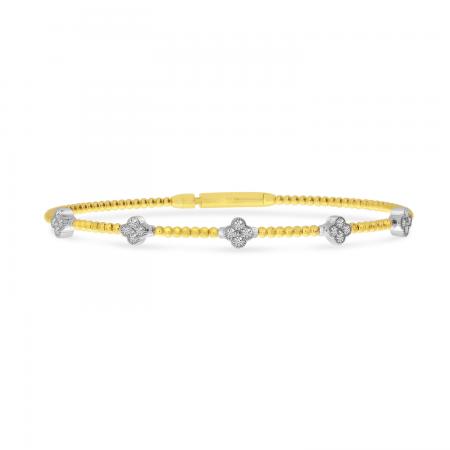 14K Two Tone Gold 5 Station Diamond Clover Flexible Bracelet