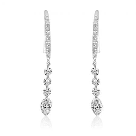 14K White Gold J Hook Round and Marquise .96 ct Dashing Diamond Earrings