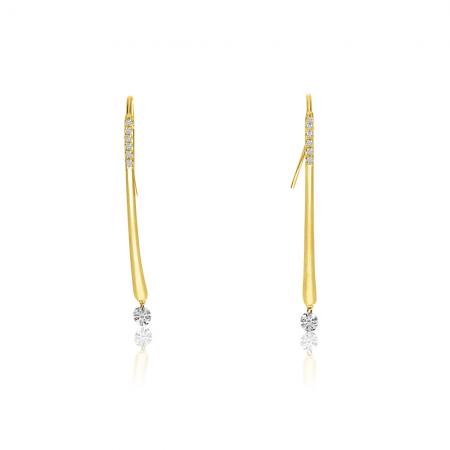 14K Yellow Gold .27 ct Dashing Diamond Long Wire Hook Earring