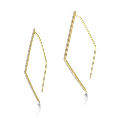 14K Yellow Gold Pierced Diamond Triangle Dashing Diamond Geometric Earrings