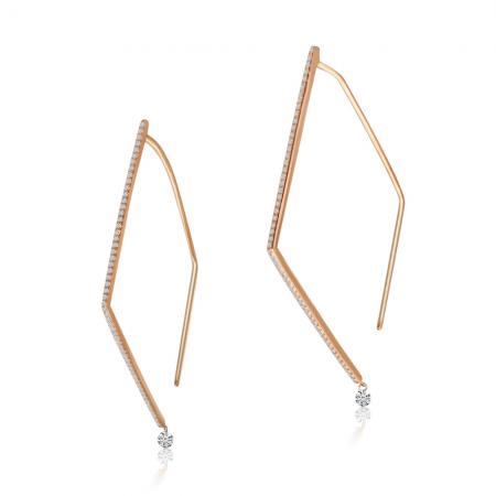 14K Rose Gold Pierced Diamond Triangle Dashing Diamond Geometric Earrings
