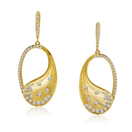 14K Yellow Brushed Gold Oval Diamond Fashion Earrings