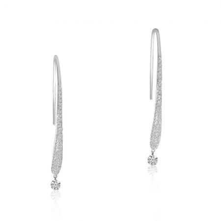 14K White Gold Pierced Diamond Dashing Diamond Wire Earrings