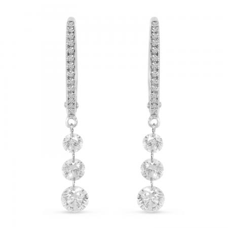 14K Yellow Gold Triple Diamond Dashing Diamond Leverback Earrings