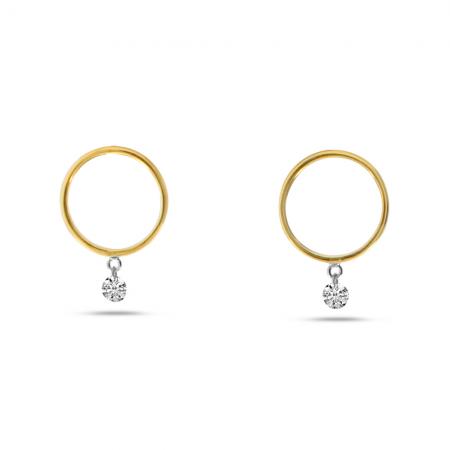 14K Yellow Gold Small Front Hoop .20 Ct Diamond Earrings