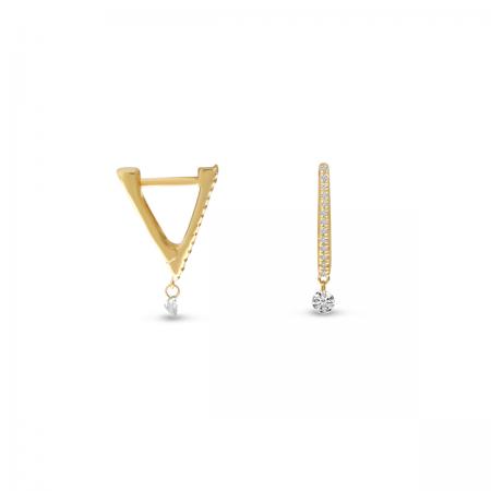 14K Yellow Gold Dashing Diamond Petite Triangle Huggie Earrings