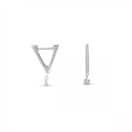 14K White Gold Dashing Diamond Petite Triangle Huggie Earrings