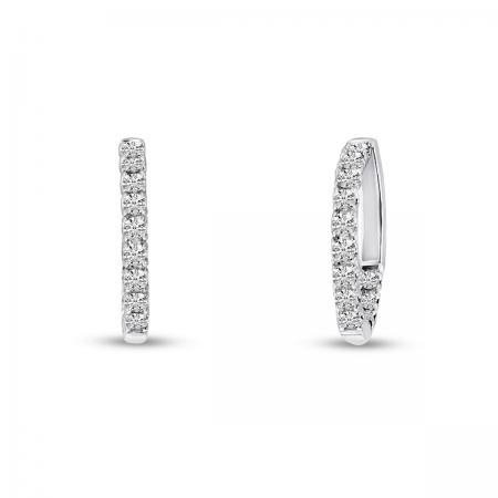 14K White Gold Small Oval Diamond Hoops