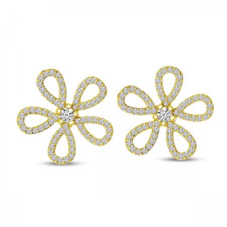 14K Yellow Gold Diamond Flower Post Earrings