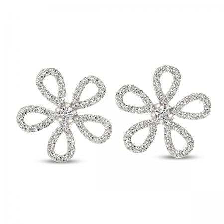 14K White Gold Diamond Flower Post Earrings