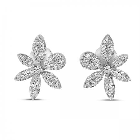 14K White Gold Diamond Flower Post Earrings