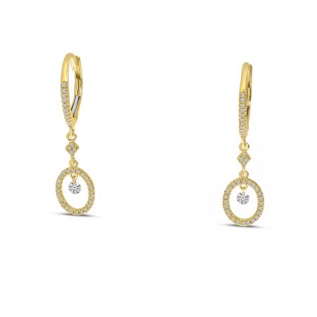 14K Yellow Gold Dashing Diamond Round Dangle Earrings