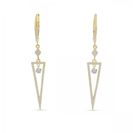 14K Yellow Gold Dashing Diamond Triangle Dangle Earrings