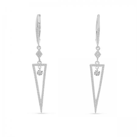 14K White Gold Dashing Diamond Triangle Dangle Earrings