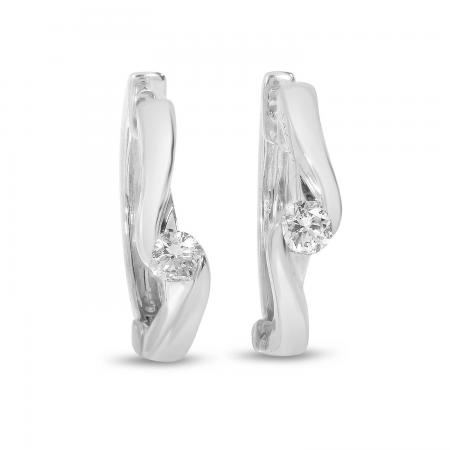 14K White Gold Single Diamond Huggie Earrings