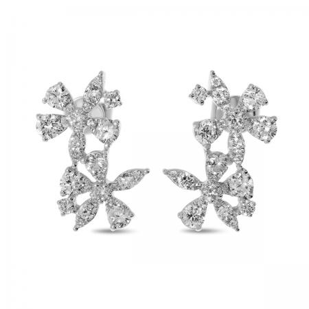 14K White Gold Double Diamond Floral Earrings