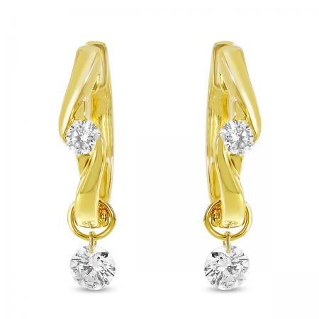 14K Yellow Gold Dashing Diamond Pierced Diamond Huggie Earrings