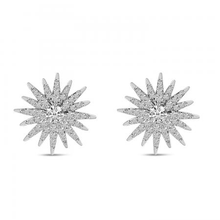 14K White Gold Diamond Starburst Earrings