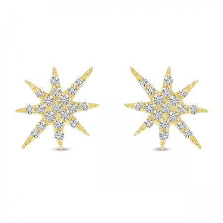 14K Yellow Gold Diamond Starburst Earrings