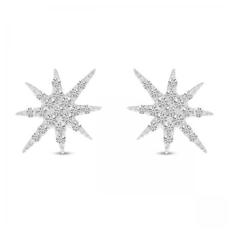 14K White Gold Diamond Starburst Earrings