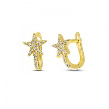 14K Yellow Gold Diamond Shooting Star Huggie Earrings